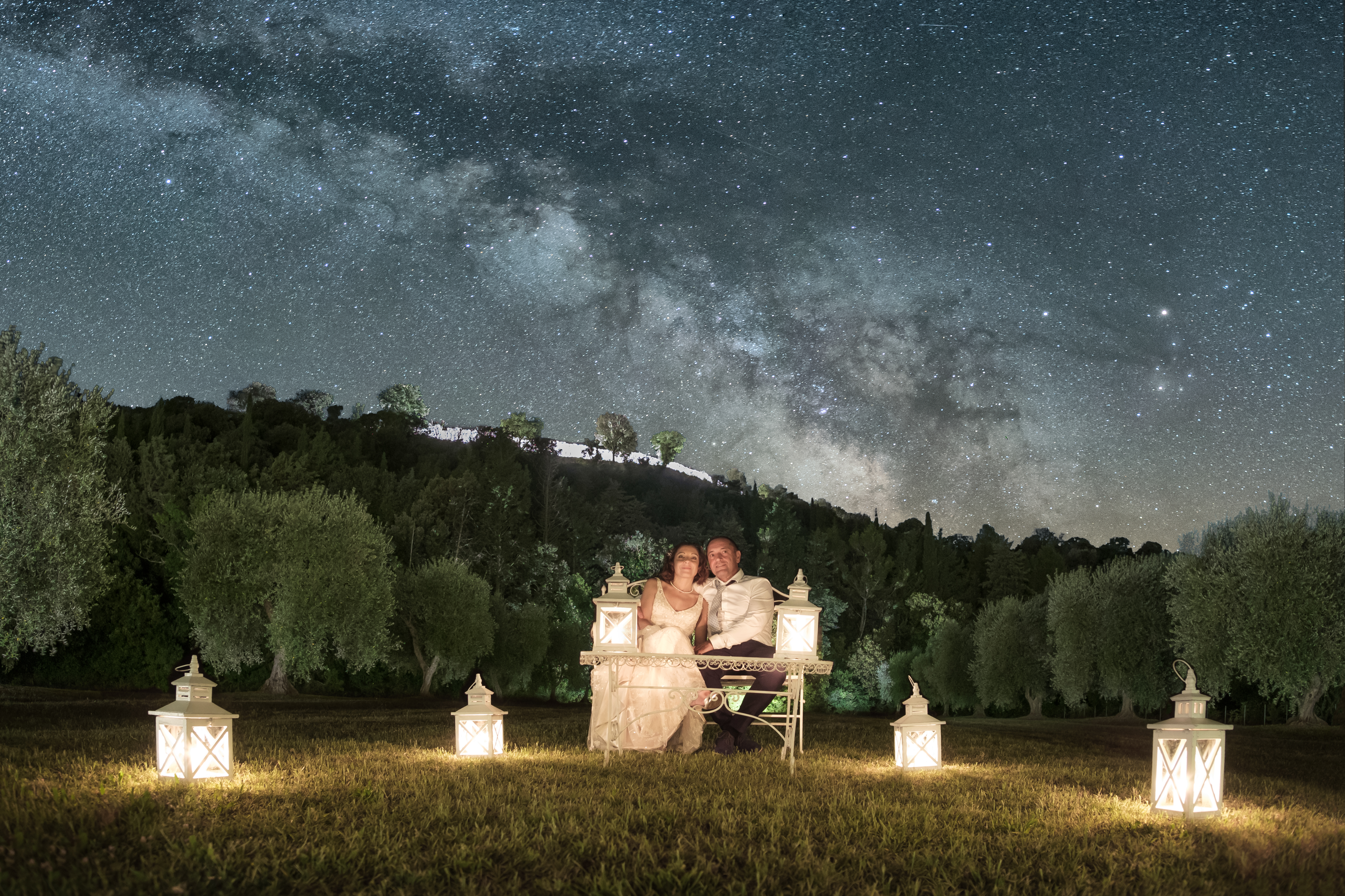 Fotografia notturna matrimonio sotto le stelle
